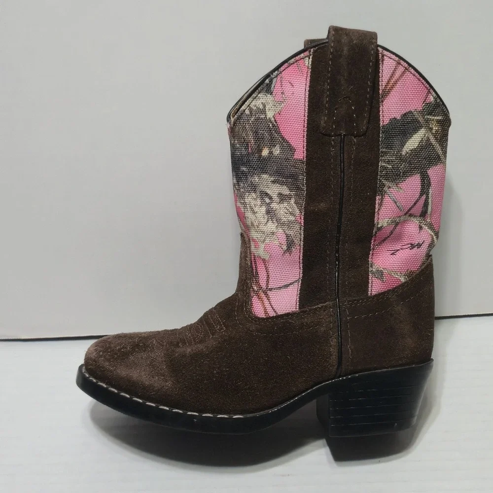 Masterson Boot Co. Kids 9.5 M Brown Suede Western Cowboy Boots Pink Camo MB2009C